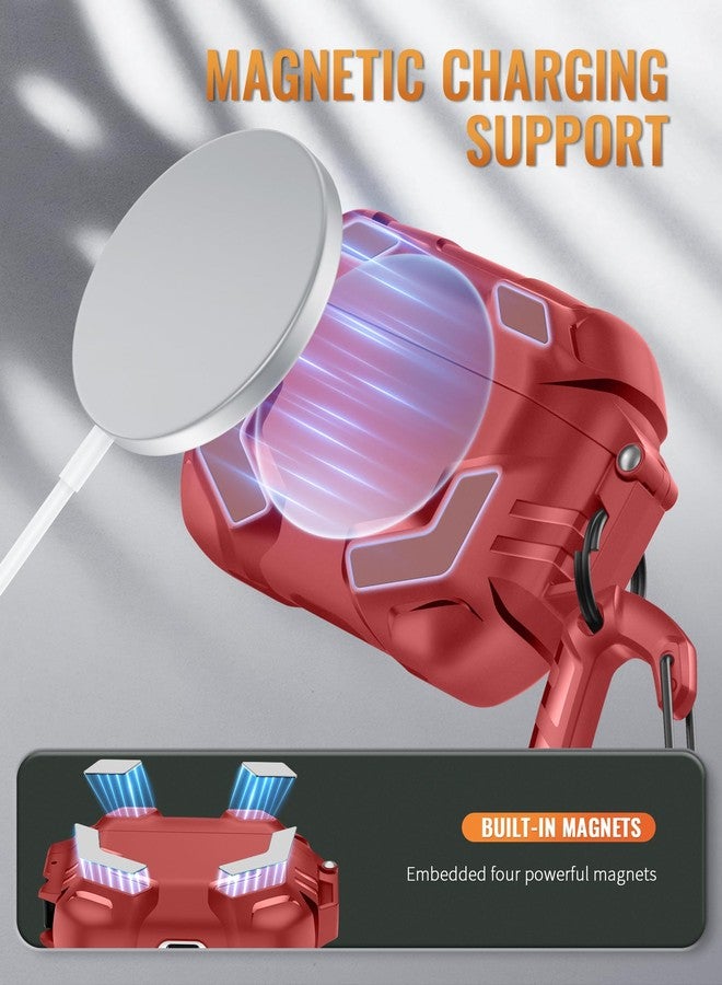 موبوسي غطاء حماية MOBOSI لسماعات AirPods Pro 3 مع طقم تنظيف وسلسلة مفاتيح، متوافق مع MagSafe، متوافق مع غطاء AirPods Pro من الجيل الثالث، غطاء صلب مقاوم للصدمات للرجال (2025)، أحمر - Image 3