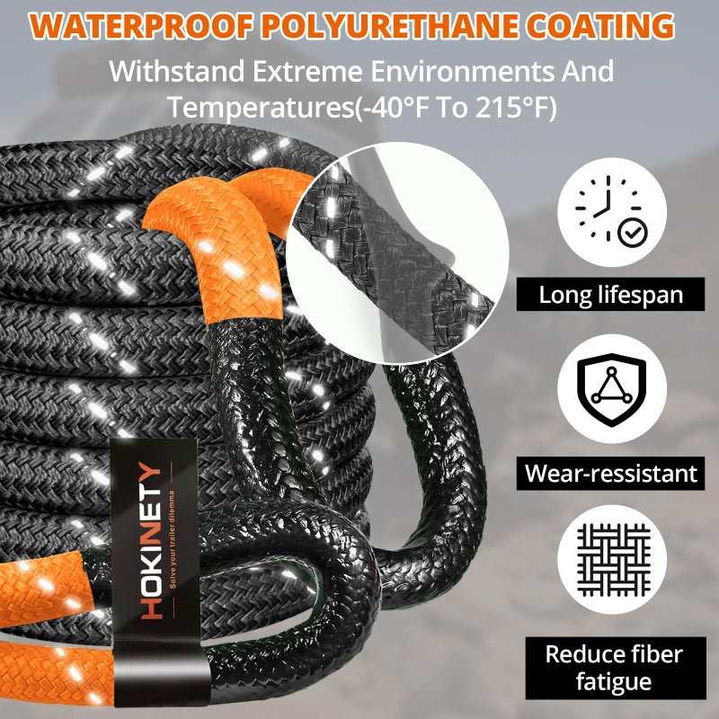 HOKINETY Kinetic Recovery Tow Rope - 1.26" x30FT 55000LBS Reflective Heavy Duty Snatch Strap Kit with Soft Shackles for Offroad Pulling Truck SUV UTV ATV Car Jeep - Red - Image 4