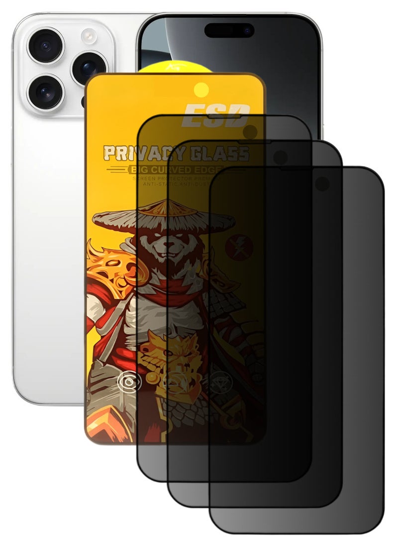 ESD 3 Pieces Tempered Dustproof Privacy Glass Screen Protector Compatible For iPhone 16 Pro - Image 1