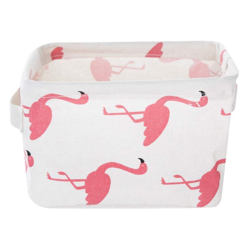 KolorFish Cute Fabric Storage Basket Bins, Home Decor Canvas Organizers Bag, Storage Bins Basket for Adult Makeup, Baby Toys Liners, Books (1 Unit, White Flamingo) - Image 1