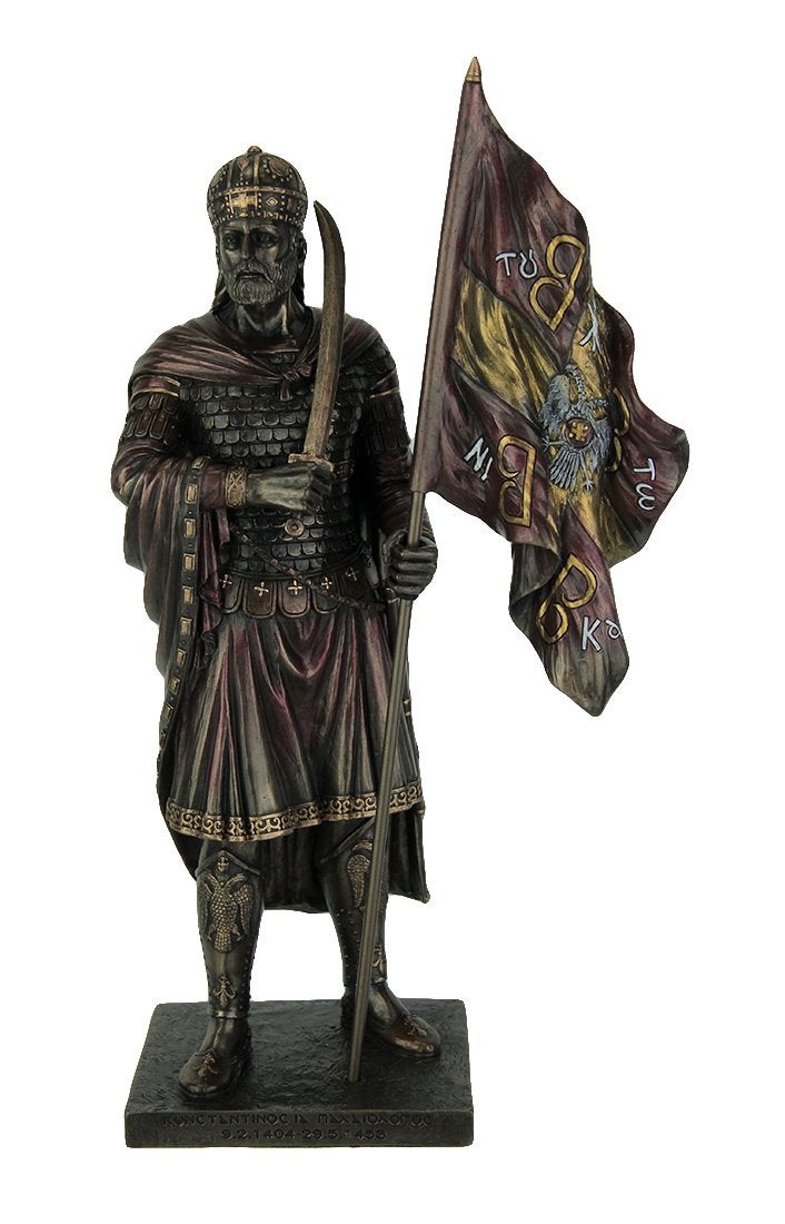 Zeckos 12 5/8 Inch Byzantine Emporer Constantine XI Palaiologos Resin Statue Bronze Finish - Image 1