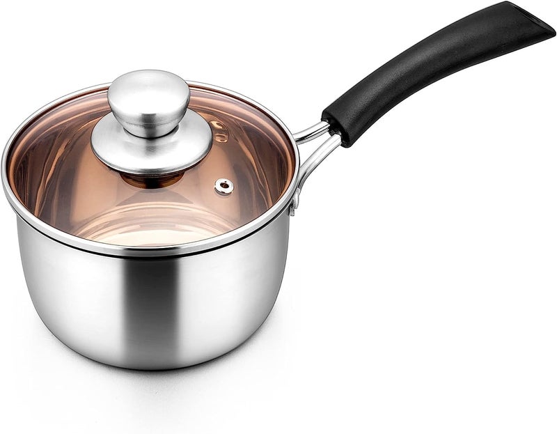 PINK PARI (LABEL) PINKPARI (Label) Multi-Functional Single Handle Milk Pot, Kitchen Cooking Pan, Steel Milk Pan, Single Handle Food Saucepan, Multi-use & Dishwasher Safe Milk Warmer Pot  - Image 1