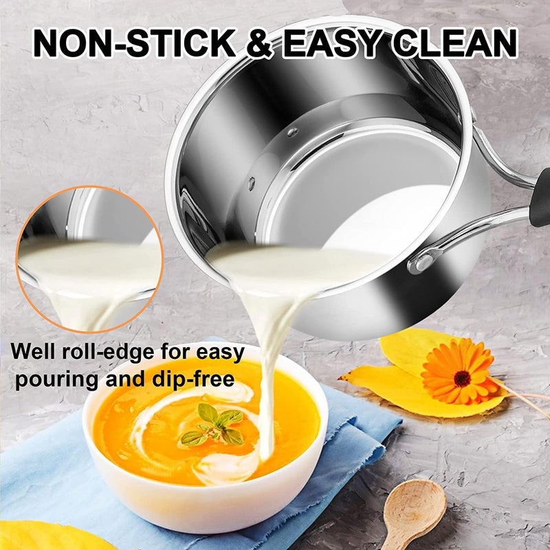 PINK PARI (LABEL) PINKPARI (Label) Multi-Functional Single Handle Milk Pot, Kitchen Cooking Pan, Steel Milk Pan, Single Handle Food Saucepan, Multi-use & Dishwasher Safe Milk Warmer Pot  - Image 4