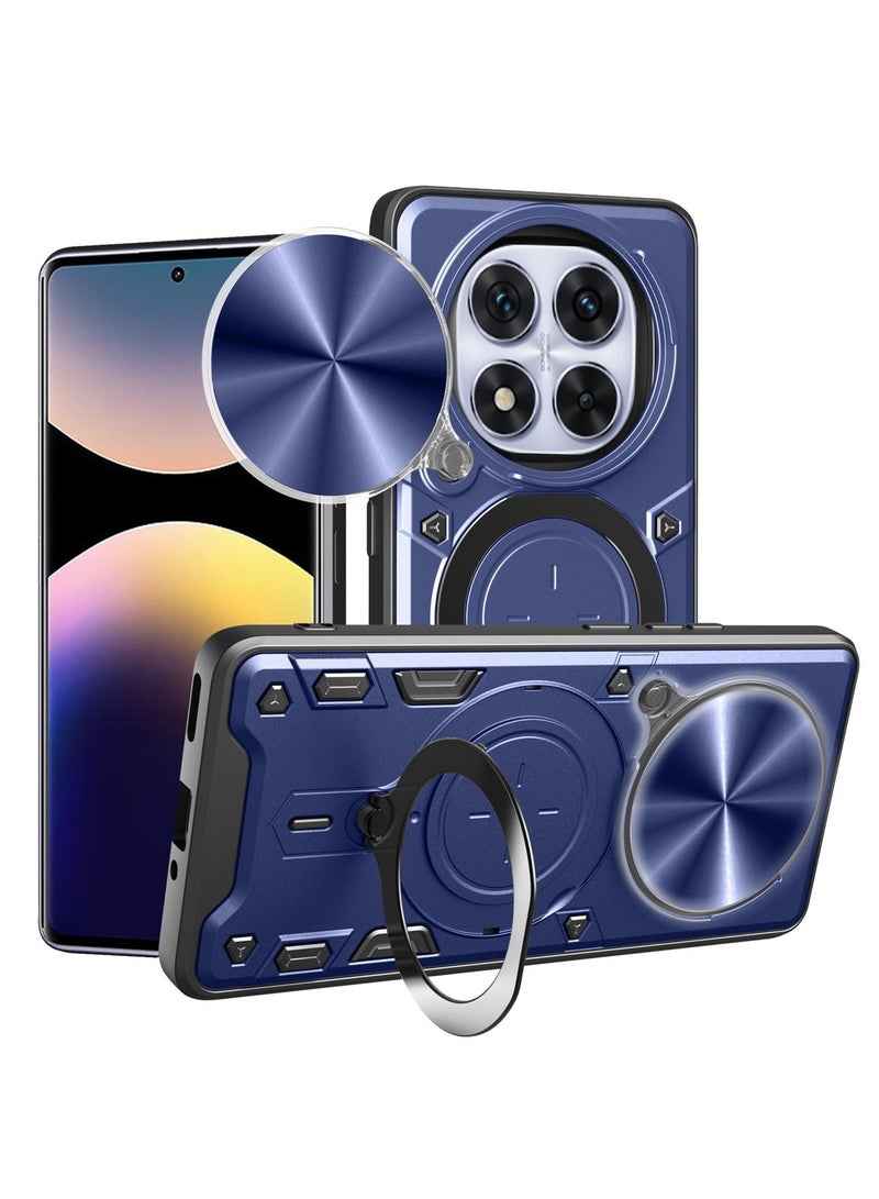 جراب حمايه مقاوم للصدمات وحمايه للكاميرا مزود بدبله معدنيه سي دي متوافق مع Redmi Note 14 Pro 4G (أزرق)