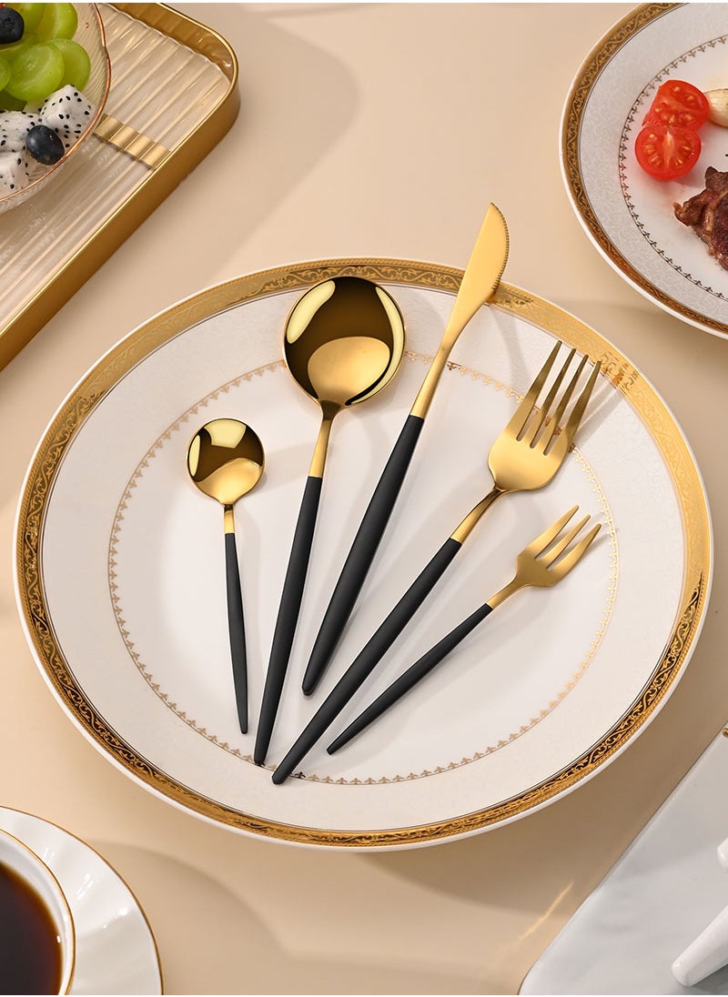 Sunhome SUNHOME 30-Piece Stainless Steel Cutlery Set Kitchen Utensil Set Western Tableware Suitable For Home Kitchen Restaurant Hotel Party Dining Picnic Dining Exquisite Packaging Gift Black/Gold  - Image 3