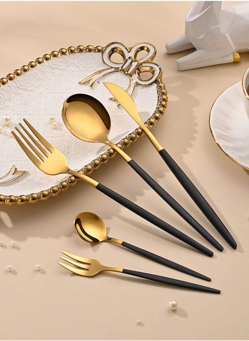 Sunhome SUNHOME 30-Piece Stainless Steel Cutlery Set Kitchen Utensil Set Western Tableware Suitable For Home Kitchen Restaurant Hotel Party Dining Picnic Dining Exquisite Packaging Gift Black/Gold  - Image 4