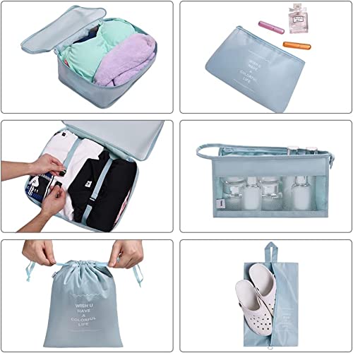 OCEANEVO Mesh 8 Pcs Packing Cubes For Travel, Travel Organizer Bags For Luggage, Suitcase With Toiletry Pouch And Shoe Bag- Set Of 8- Sky Blue, 32 Centimeters, 115 Centimeters - Image 5