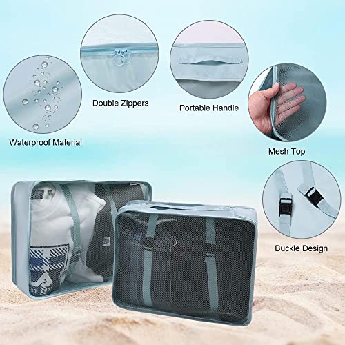 OCEANEVO Mesh 8 Pcs Packing Cubes For Travel, Travel Organizer Bags For Luggage, Suitcase With Toiletry Pouch And Shoe Bag- Set Of 8- Sky Blue, 32 Centimeters, 115 Centimeters - Image 3