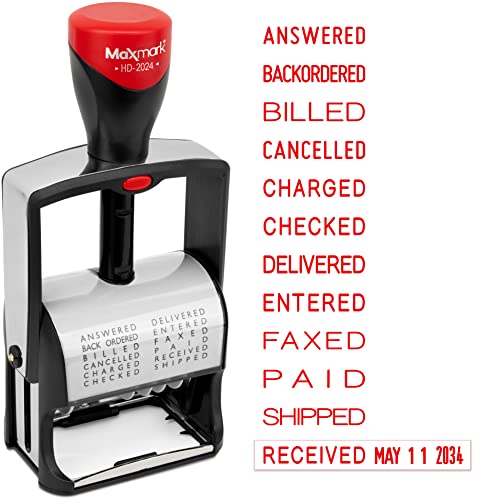 MaxMark 2024 Heavy Duty Date Phrase Stamp, Large Date Size - Exclusive 12-Year Band - Red Ink - Image 1