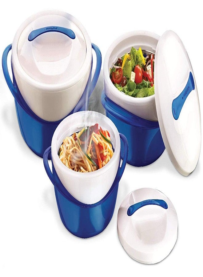 Pinnacle Insulated Casserole Dish with Lid 3 pc. set 2.6/1.25/.6 qt. Elegant Hot Pot Food Warmer/Cooler - Large Thermal Soup/Salad Serving Bowl- Stainless Steel -Best Gift Set for Moms -Holidays Blue - Image 1