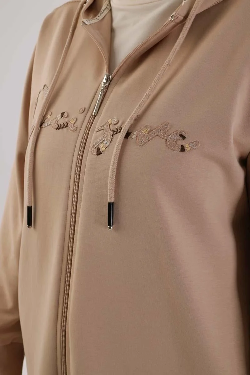 Allday Beige-Decigive Embroidered Sweat Cardigan