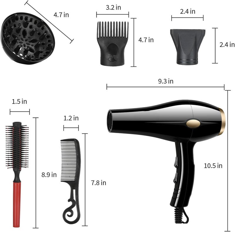 ,Hair Dryer,3 Heating/3 Speed/Cold Fast Drying Low Noise Hair Dryer With 3 Nozzles And 2 Combs For Curly And Straight Hair for Multi Women Man Hairstyles - Image 3