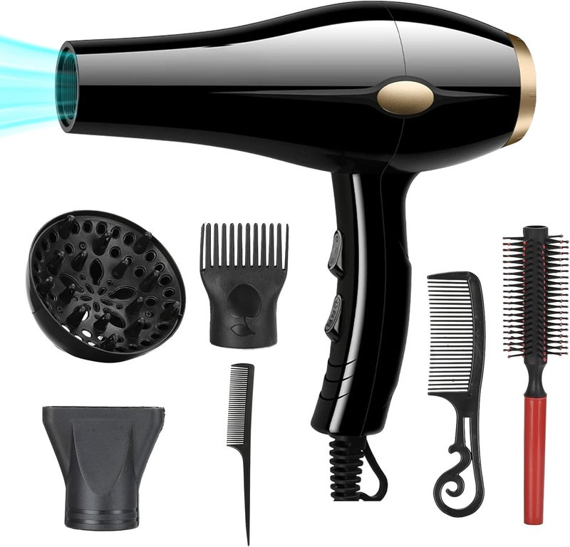 ,Hair Dryer,3 Heating/3 Speed/Cold Fast Drying Low Noise Hair Dryer With 3 Nozzles And 2 Combs For Curly And Straight Hair for Multi Women Man Hairstyles - Image 1