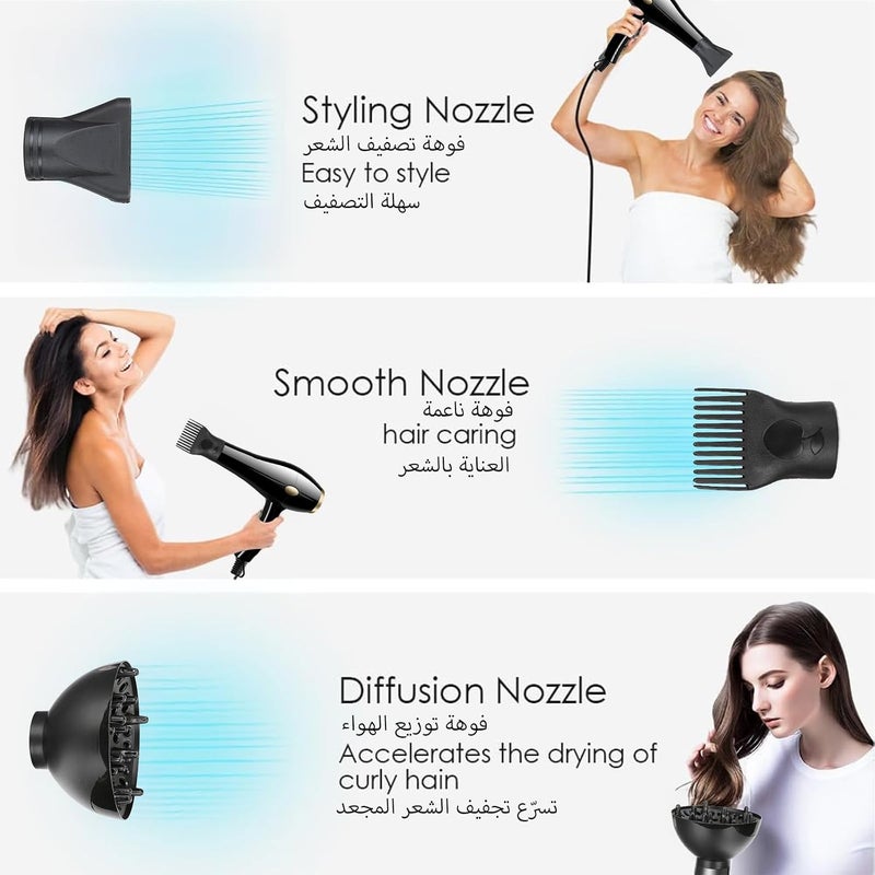 ,Hair Dryer,3 Heating/3 Speed/Cold Fast Drying Low Noise Hair Dryer With 3 Nozzles And 2 Combs For Curly And Straight Hair for Multi Women Man Hairstyles - Image 2