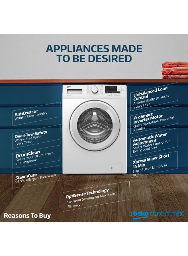 Beko 7 kg Front Load Washing Machine, 1200 RPM, 15 Programmes, Low Noise, Quick wash 14/28 Minutes, SteamCure Wash, Digital Display, DrumClean Function, 10 Years Warranty on ProSmart Inverter Motor - 7 kg WCV7612KW White - Image 5