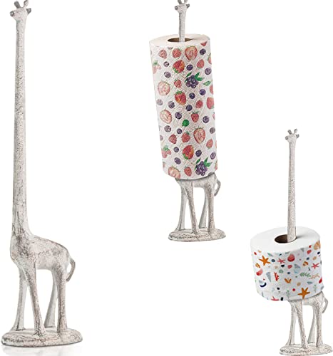 Comfify Giraffe Paper Towel Holder for Kitchen or Decorative Toilet Paper Stand for Bathroom - Unique Antique, Vintage, Whimsical Animal Design Roll Dispenser for Home Decor - Antique White - Image 1