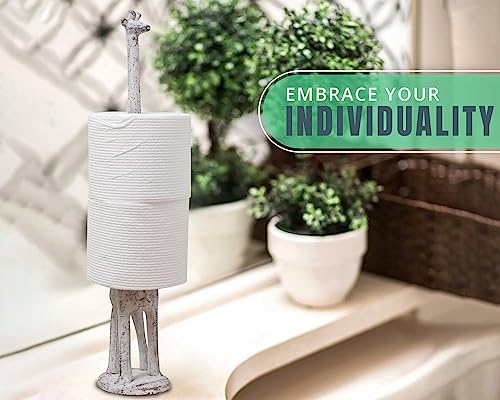 Comfify Giraffe Paper Towel Holder for Kitchen or Decorative Toilet Paper Stand for Bathroom - Unique Antique, Vintage, Whimsical Animal Design Roll Dispenser for Home Decor - Antique White - Image 5