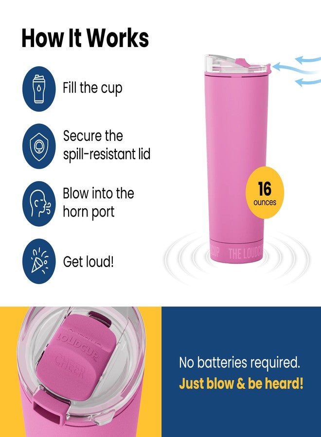 Loud Cup The LoudCup Blow Horn Tumbler, Cheer & Sip 2-in-1 Reusable Water Bottle with Built-In Horn for Sports Games, Tailgates, Parties & Events, BPA-Free, 16 oz, Panther Pink - Image 3