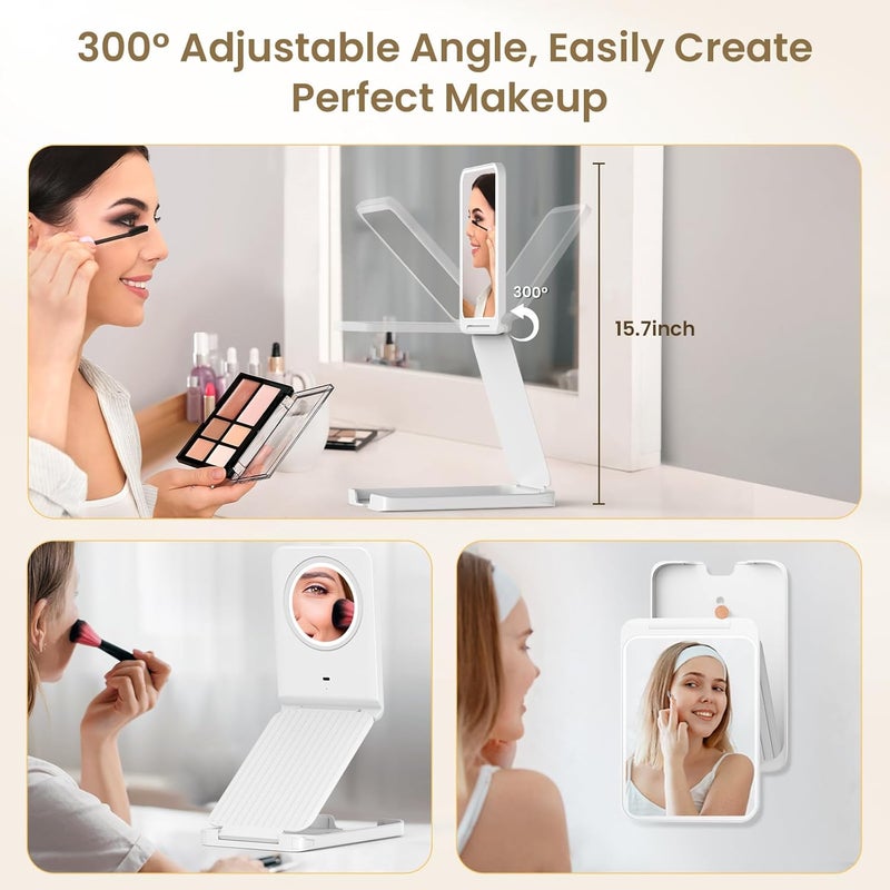 LAMPICK Travel Makeup Mirror with Lights, Foldable 1X Vanity Lighted Mirror with 10X Magnification, Rechargeable 1500mAh Battery, Dimmable Touch Screen, Freely Adjust Height and Angle Worldwide popular practical build - Image 2