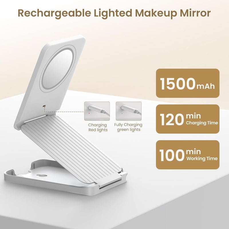 LAMPICK Travel Makeup Mirror with Lights, Foldable 1X Vanity Lighted Mirror with 10X Magnification, Rechargeable 1500mAh Battery, Dimmable Touch Screen, Freely Adjust Height and Angle Worldwide popular practical build - Image 5
