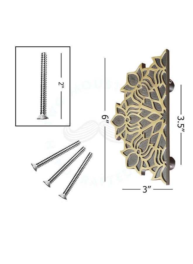 Two Moustaches Two Moustaches Lotus Flower On Corners Style 6 Inches Brass Door Handle Pair For Main Door,Antique Door Handles,Wardrobe Handles,Handles For Glass Doors,Standard,Pack Of 2 - Brass,Pull Handle  - Image 2
