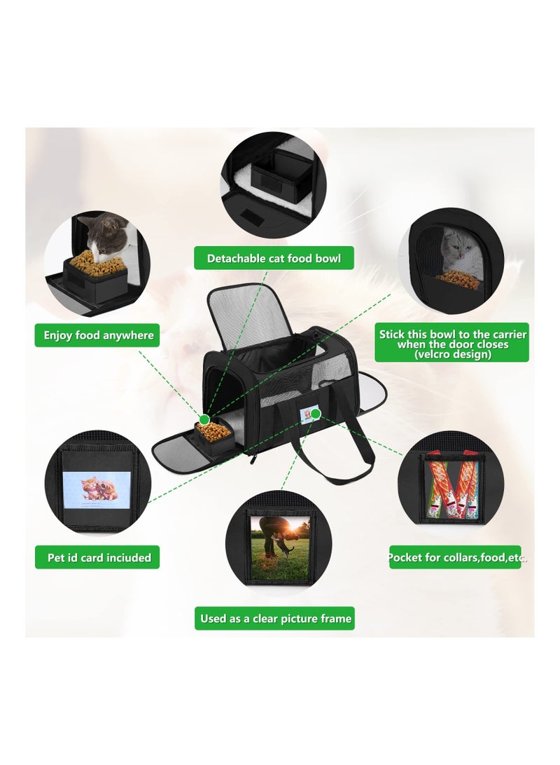 حقيبة سفر محمولة للحيوانات الأليفة، حاملة قطط ذات جوانب ناعمة للقطط التي تزن أقل من 25 رطلاً، حاملة كلاب قابلة للطي وقابلة للتنفس، 20"x13"x13"، حاملة قطط معتمدة من TSA (أسود) - Image 2