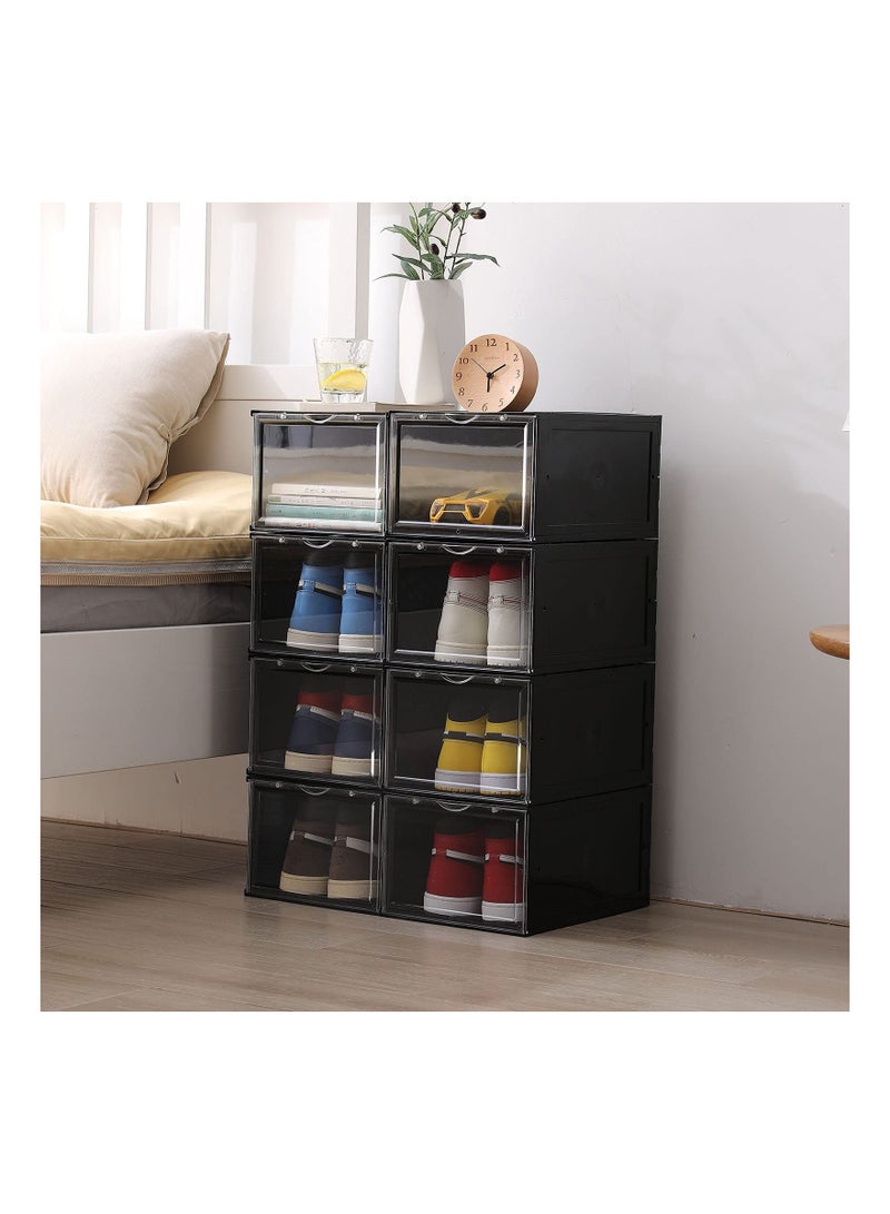 Generic Shoe Storage Box,Set of 8,Shoe Box Clear Plastic Stackable,Drop Front Shoe Box with Lids,Shoe Organizer and Shoe Containers For Men/Women,Easy Assembly（Black）  - Image 5