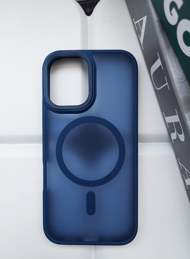 جراب مغناطيسي مقاوم للصدمات لهاتف iPhone 16 مع إطار معدني للكاميرا - غطاء مغناطيسي أنيق غير لامع للرجال والنساء والشباب ويدعم الماج سيف والشحن اللاسلكي - مضاد لبصمات الأصابع، وحماية للكاميرا، ومقاوم للسقوط (أزرق) - Image 1