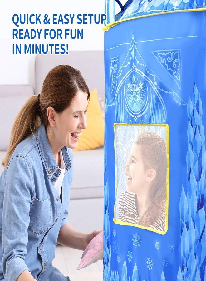 خيمة لعب منبثقة من أمبلوف برينسيس، ألعاب فروزن للبنات، بيت لعب كبير على شكل قلعة جليدية داخلي/خارجي بمقاس 53 بوصة × 41 بوصة مع أضواء LED وحقيبة حمل، هدية مثالية للأعمار من 3 إلى 9 سنوات - Image 5
