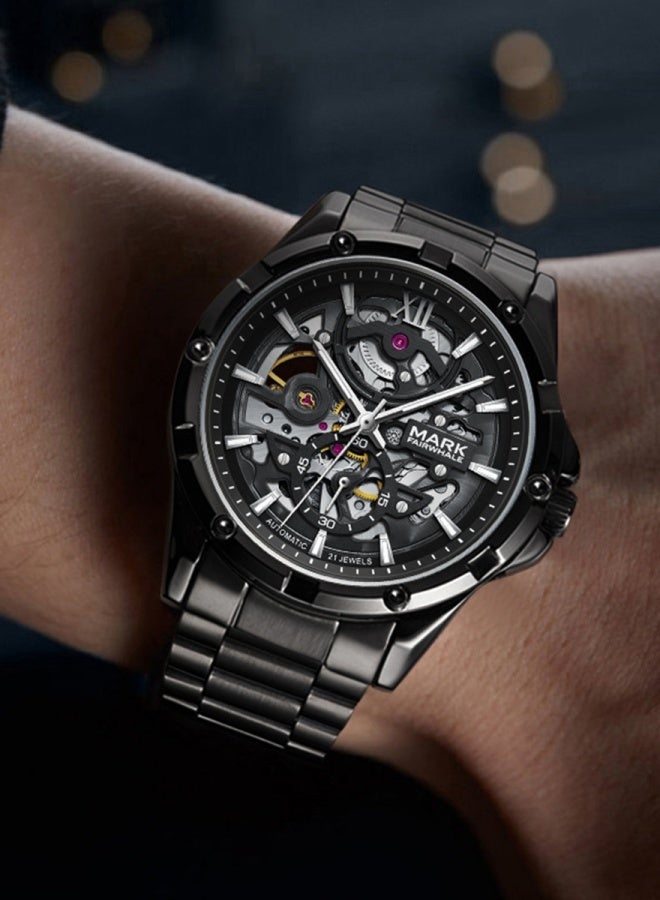 Mechanical Watch, Waterproof Luminous Double-sided Skeleton Fully Automatic, Self-winding Movement for Daily and Outdoor Use, Black