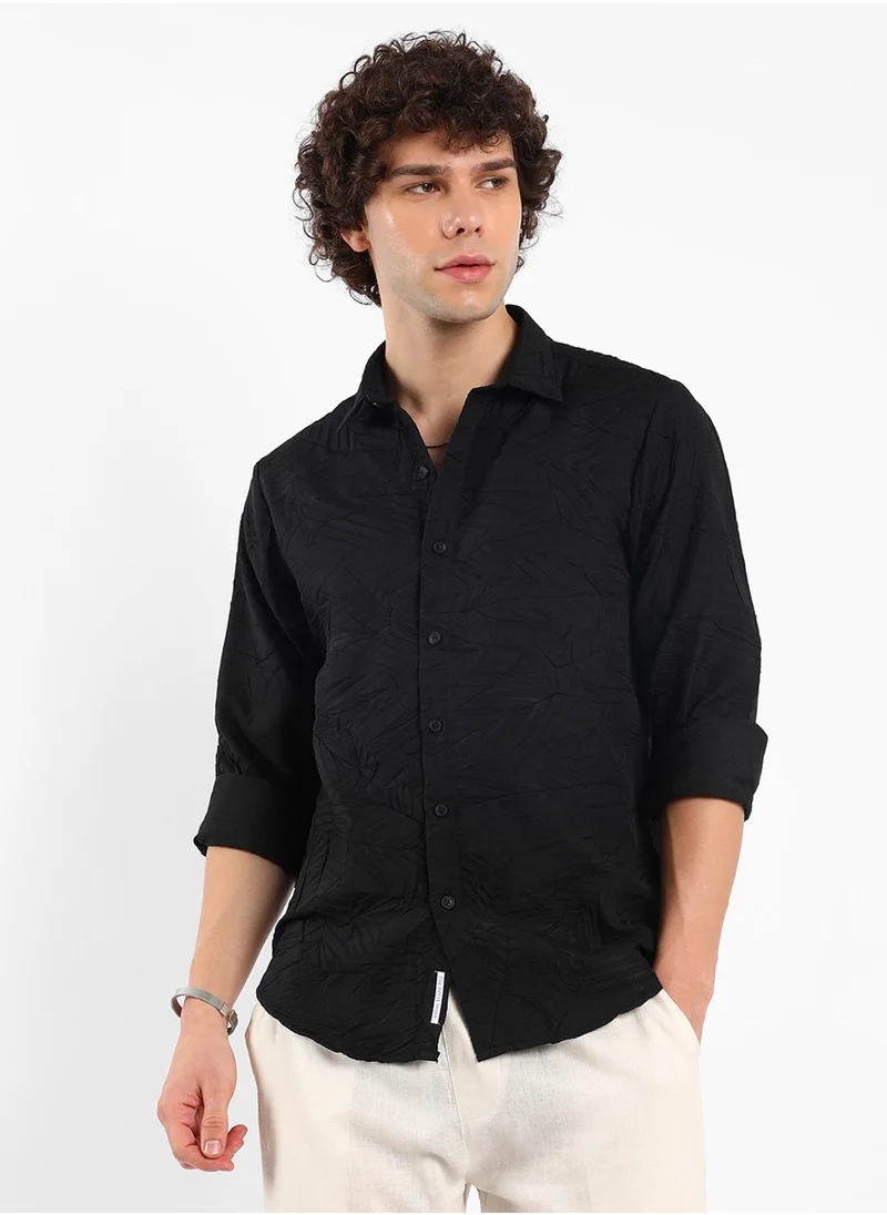 كامبوس سوترا Men's Onyx Black Foliage-Tactile Shirt