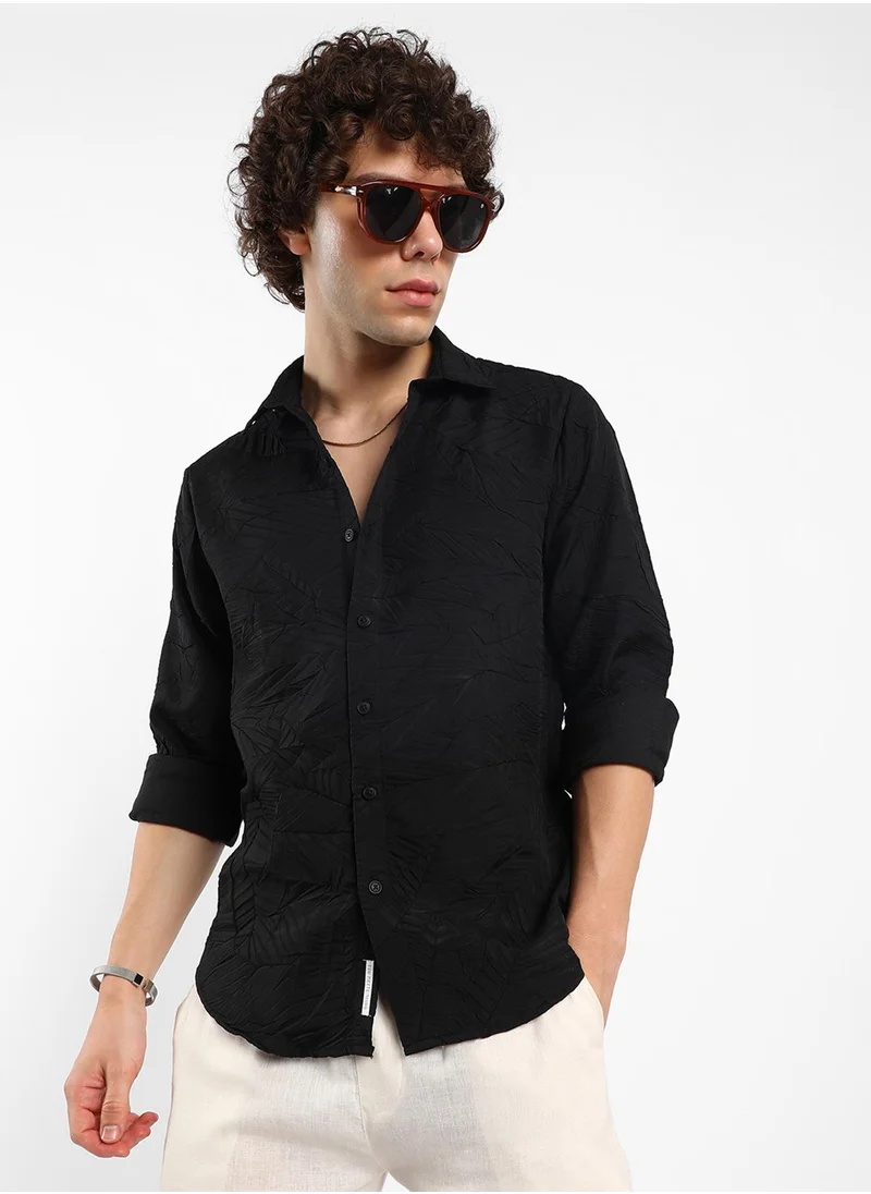 كامبوس سوترا Men's Onyx Black Foliage-Tactile Shirt