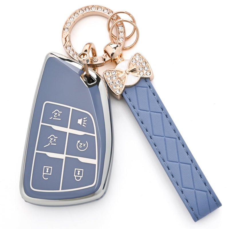 JAMCARI for Chevy Key Fob Cover - Soft TPU Protection Case with Keychain for 2021-2025 Chevy Suburban Tahoe GMC Yukon Denali Silverado Buick Enclave Smart Remote Key Shell ï¼ˆ6 Buttons Blueï¼‰ - Image 1