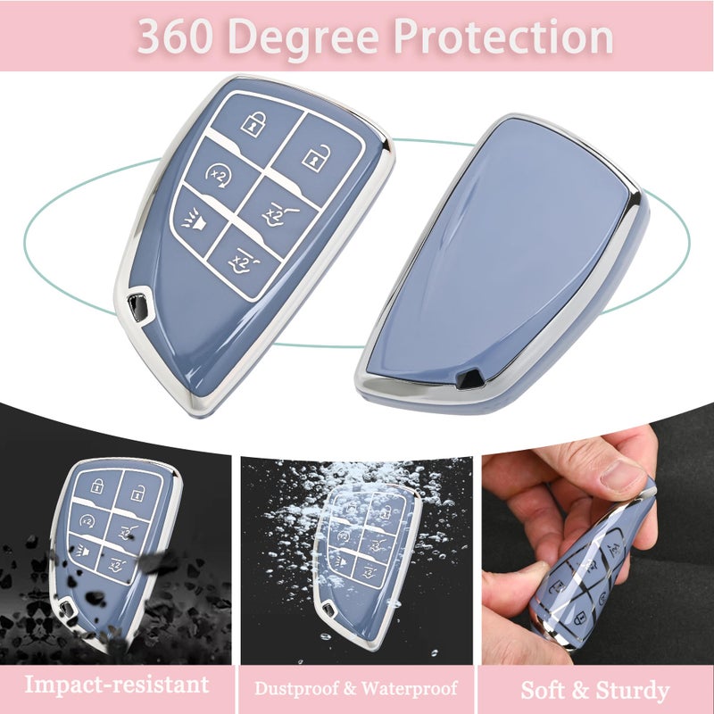 JAMCARI for Chevy Key Fob Cover - Soft TPU Protection Case with Keychain for 2021-2025 Chevy Suburban Tahoe GMC Yukon Denali Silverado Buick Enclave Smart Remote Key Shell ï¼ˆ6 Buttons Blueï¼‰ - Image 3