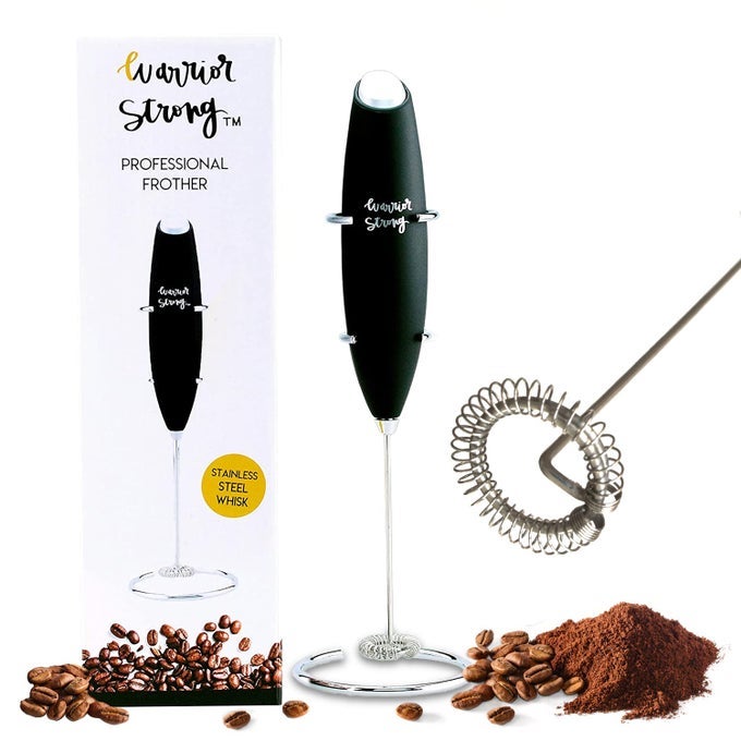 STAINLESS STEEL FROTHER AND STAND BY HANDHELD BATTERY OPERATED MILK FROTHER WHISK FOR COFFEE FRAPPE LATTE MATCHA DURABLE DRINK MIXER