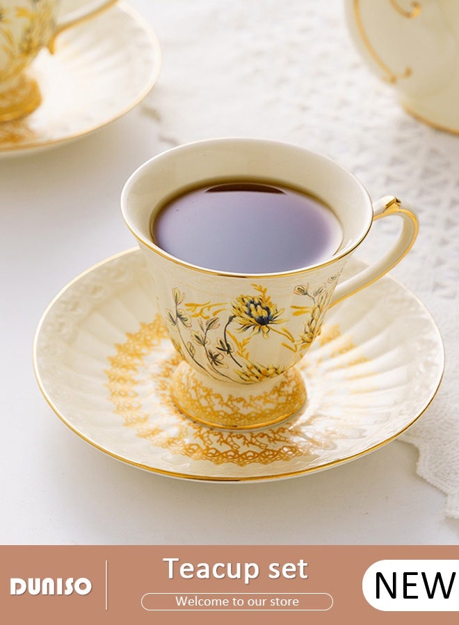 DUNISO Tea Cups and French Retro Phnom Penh Tea Cups and Saucers Set Porcelain Tea Set for Tea Party Afternoon Tea Cups Saucer for Coffee Milk Kitchen and Drawing RoomSaucers Set Porcelain Tea Set for Tea Pa - Image 1