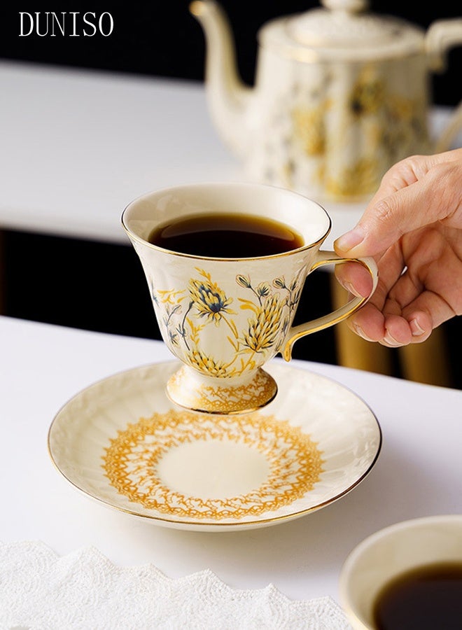 DUNISO Tea Cups and French Retro Phnom Penh Tea Cups and Saucers Set Porcelain Tea Set for Tea Party Afternoon Tea Cups Saucer for Coffee Milk Kitchen and Drawing RoomSaucers Set Porcelain Tea Set for Tea Pa - Image 3