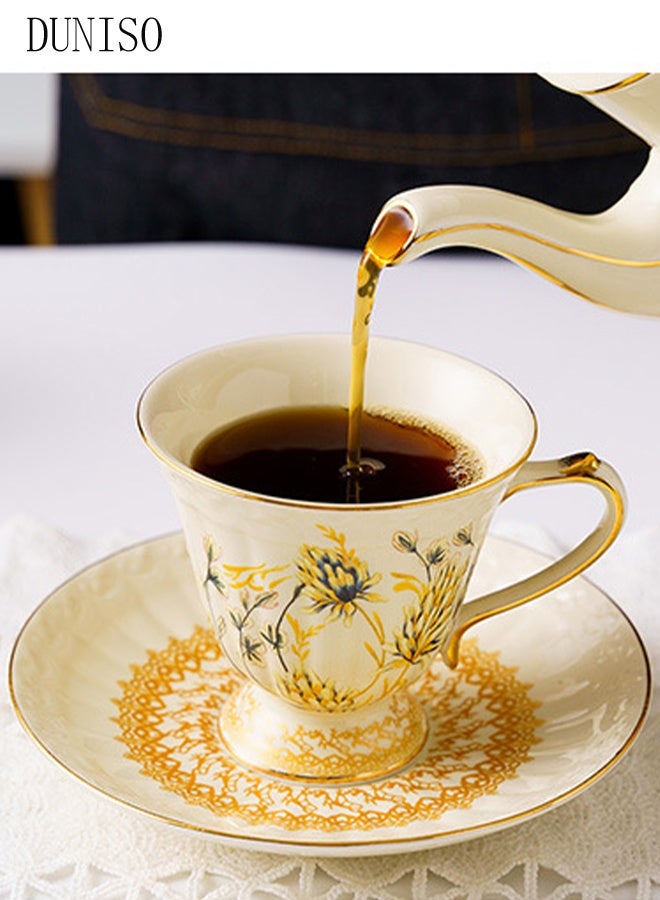 DUNISO Tea Cups and French Retro Phnom Penh Tea Cups and Saucers Set Porcelain Tea Set for Tea Party Afternoon Tea Cups Saucer for Coffee Milk Kitchen and Drawing RoomSaucers Set Porcelain Tea Set for Tea Pa - Image 4