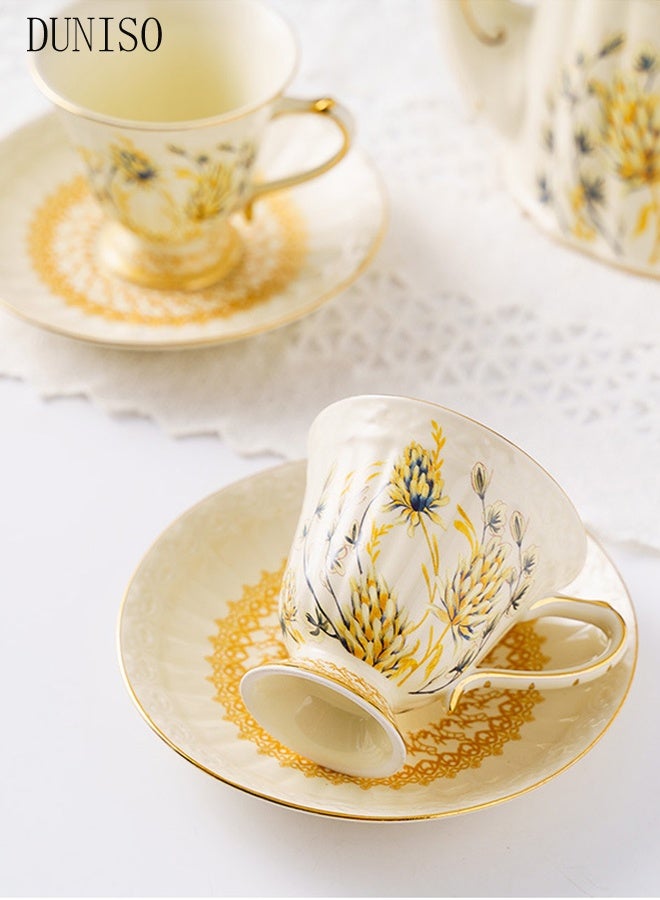 DUNISO Tea Cups and French Retro Phnom Penh Tea Cups and Saucers Set Porcelain Tea Set for Tea Party Afternoon Tea Cups Saucer for Coffee Milk Kitchen and Drawing RoomSaucers Set Porcelain Tea Set for Tea Pa - Image 5