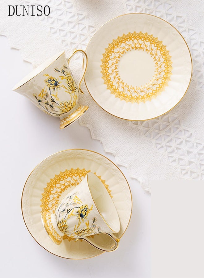 DUNISO Tea Cups and French Retro Phnom Penh Tea Cups and Saucers Set Porcelain Tea Set for Tea Party Afternoon Tea Cups Saucer for Coffee Milk Kitchen and Drawing RoomSaucers Set Porcelain Tea Set for Tea Pa - Image 2
