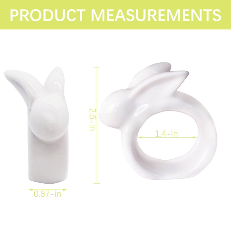 KiaoTime Porcelain Rabbit Napkin Rings - Easter Bunny Napkin Rings Holder, Set of 4 Vintage White Bunnies - Image 5