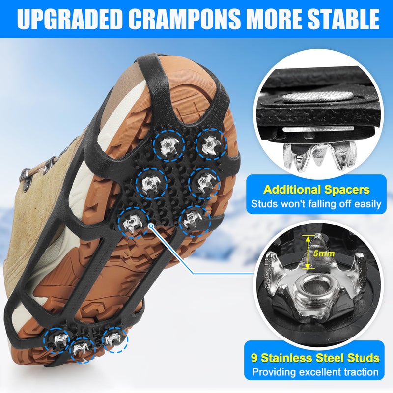 SILANON Ice Snow Cleats for Shoes and Boots,Snow Walk Traction Cleats Crampons Non-Slip 9 Point Cleats Ice Snow Grippers Overshoe for Women Men Kids Walking on Snow & Ice - Image 2