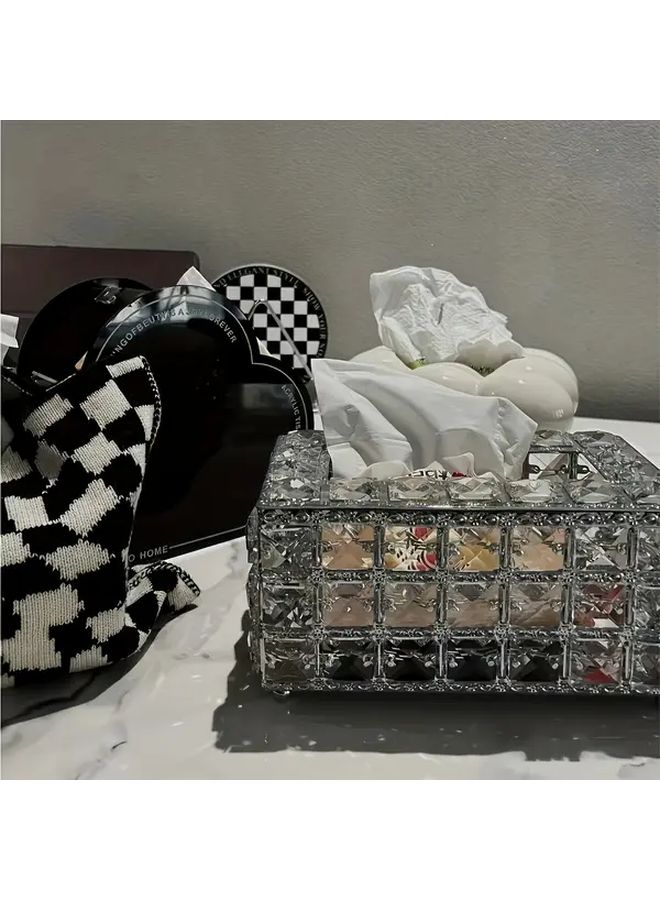 غطية صندوق المناديل الزجاجية الفضية حامل مناديل زخرفي للتخزين في المنزل والمكتب - Image 5