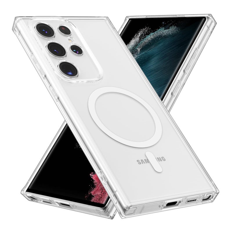 RALEAVO for Samsung Galaxy S22 Ultra Case Clear Magnetic Phone Case Compatible with MagSafe Slim Transparent Acrylic Hard Back Case Cover Military Drop Protection Case Clear - Image 2