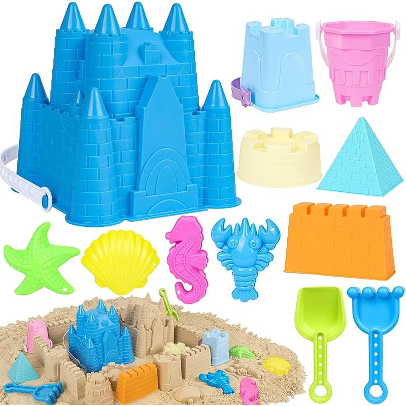 FUSPWEAO Beach Toys Sand Toys for Kids, Sand Castle Toys with Castle Bucket, Sand Molds, Shovel and Rake, Sandbox Toy for Toddlers 1-3 4 5 6 7 8 9 10 12, Beach Summer Accessories for Kids - Image 1