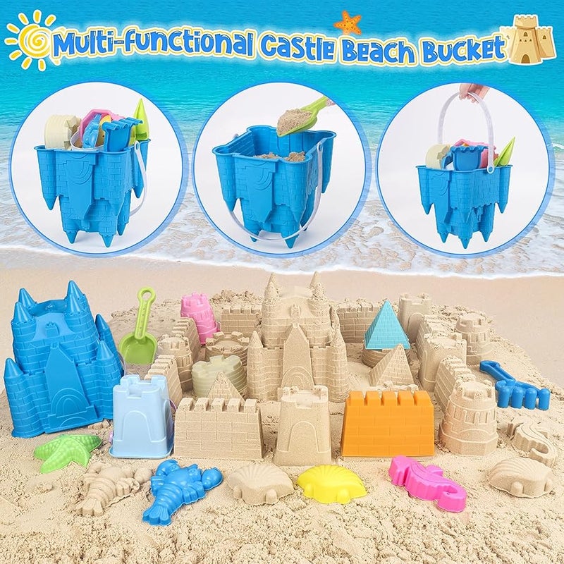 FUSPWEAO Beach Toys Sand Toys for Kids, Sand Castle Toys with Castle Bucket, Sand Molds, Shovel and Rake, Sandbox Toy for Toddlers 1-3 4 5 6 7 8 9 10 12, Beach Summer Accessories for Kids - Image 2
