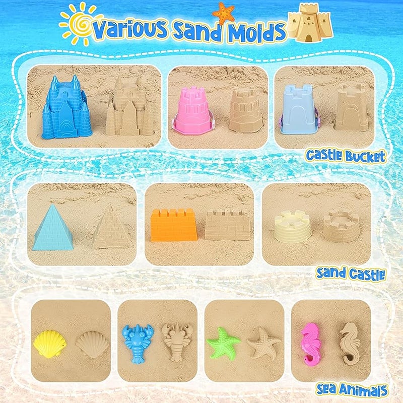 FUSPWEAO Beach Toys Sand Toys for Kids, Sand Castle Toys with Castle Bucket, Sand Molds, Shovel and Rake, Sandbox Toy for Toddlers 1-3 4 5 6 7 8 9 10 12, Beach Summer Accessories for Kids - Image 5