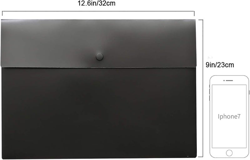 VANRA Poly File Folder Pockets File Jacket Plastic Envelope Flat Document Letter Organizer with Snap Button Closure A4 Letter Size (Pack of 5, Black) - Image 2