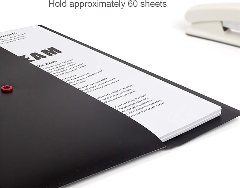 VANRA Poly File Folder Pockets File Jacket Plastic Envelope Flat Document Letter Organizer with Snap Button Closure A4 Letter Size (Pack of 5, Black) - Image 4