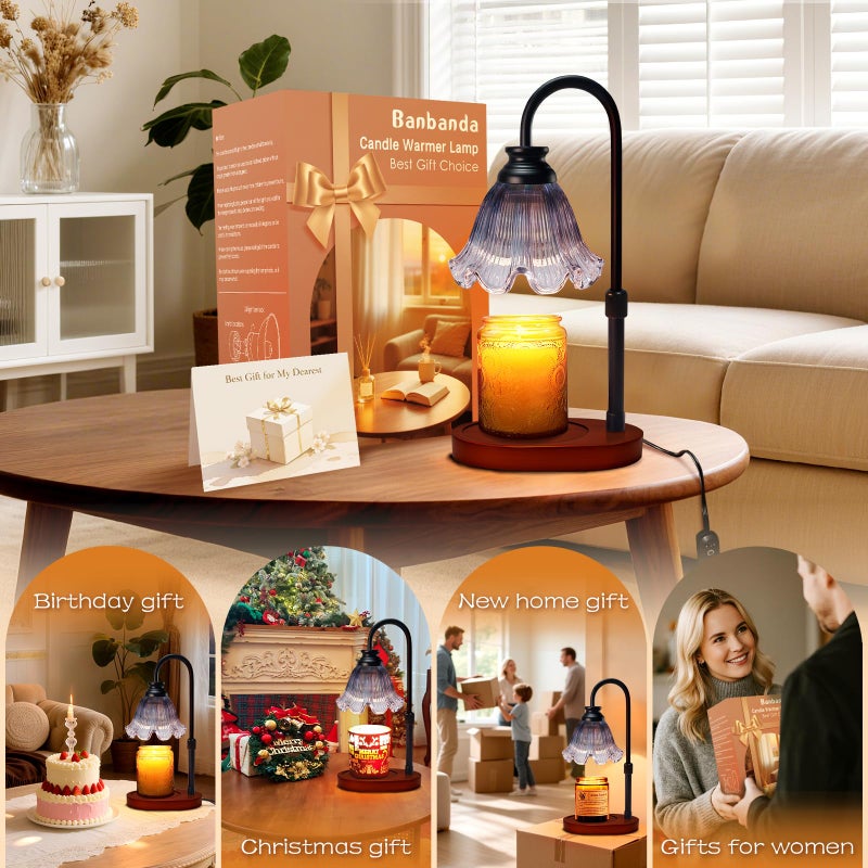 Banbanda Flower Candle Warmer Lamp with Timer: Birthday Gifts for Women Mom, House Warming Gifts New Home Decor, Dimmable Candle Warmer for Jar Candles, Height Adjustable Wax Melts Warmer (Gray) - Image 5